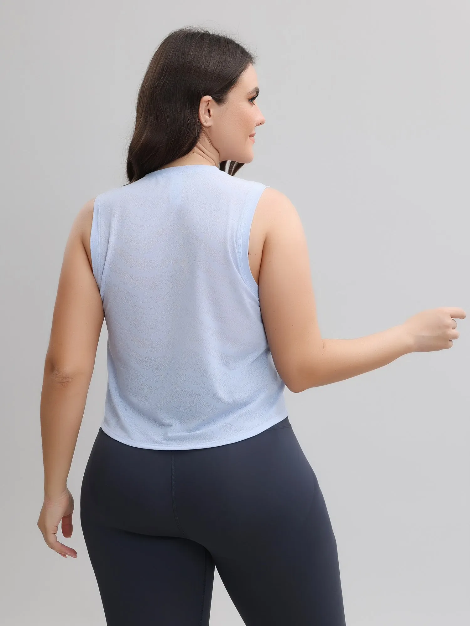 Midsize Jacquard Strappy Sleeveless Loose Breathable Fitness Sports Tank Top