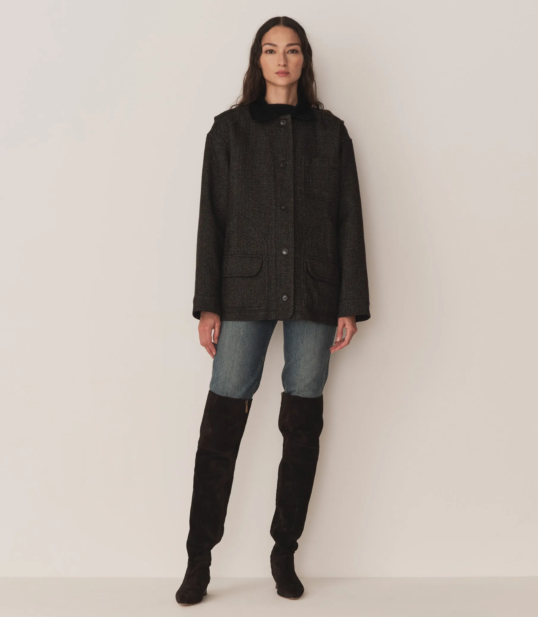 PASCUAL WOOL JACKET -- CHARCOAL HERRINGBONE