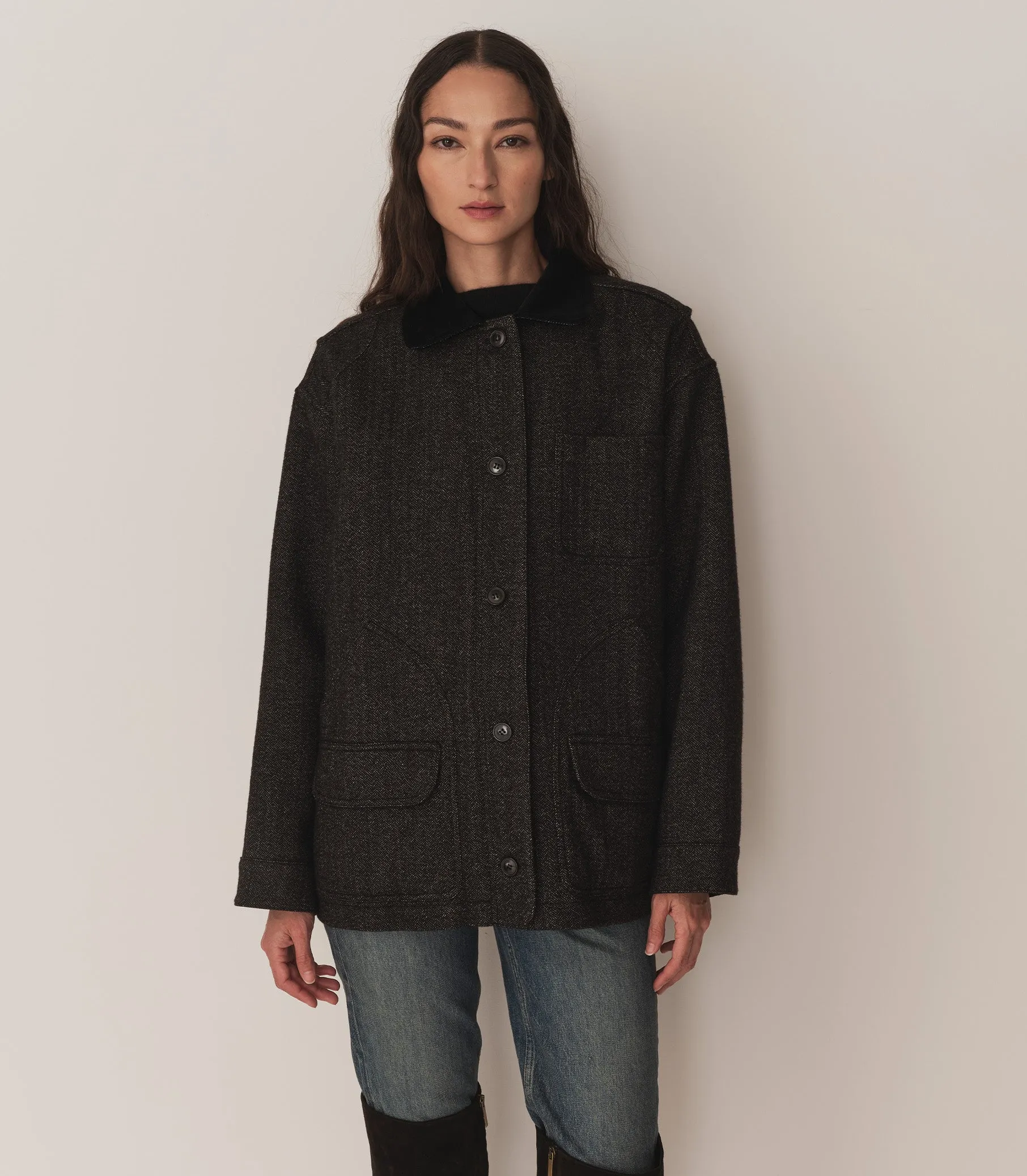 PASCUAL WOOL JACKET -- CHARCOAL HERRINGBONE