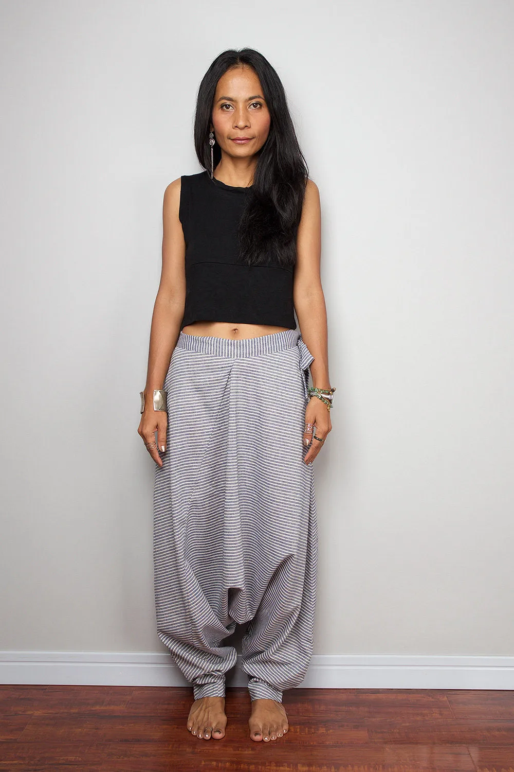 Striped Blue Harem Pants -Cotton pants by Nuichan