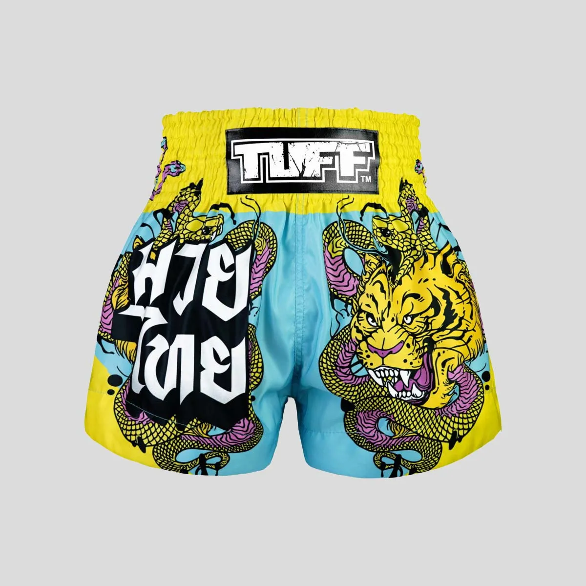 TUFF Sport MS685 Tiger and Python Muay Thai Shorts Blue/Yellow