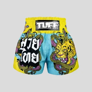 TUFF Sport MS685 Tiger and Python Muay Thai Shorts Blue/Yellow