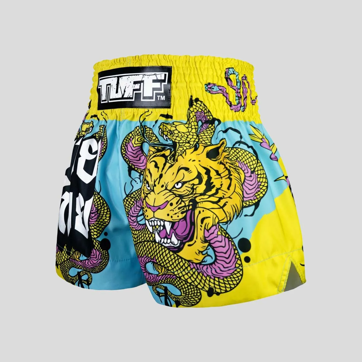 TUFF Sport MS685 Tiger and Python Muay Thai Shorts Blue/Yellow