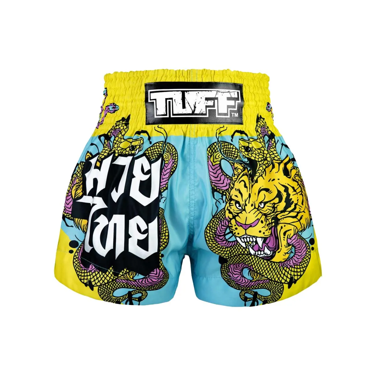 TUFF Sport MS685 Tiger and Python Muay Thai Shorts Blue/Yellow