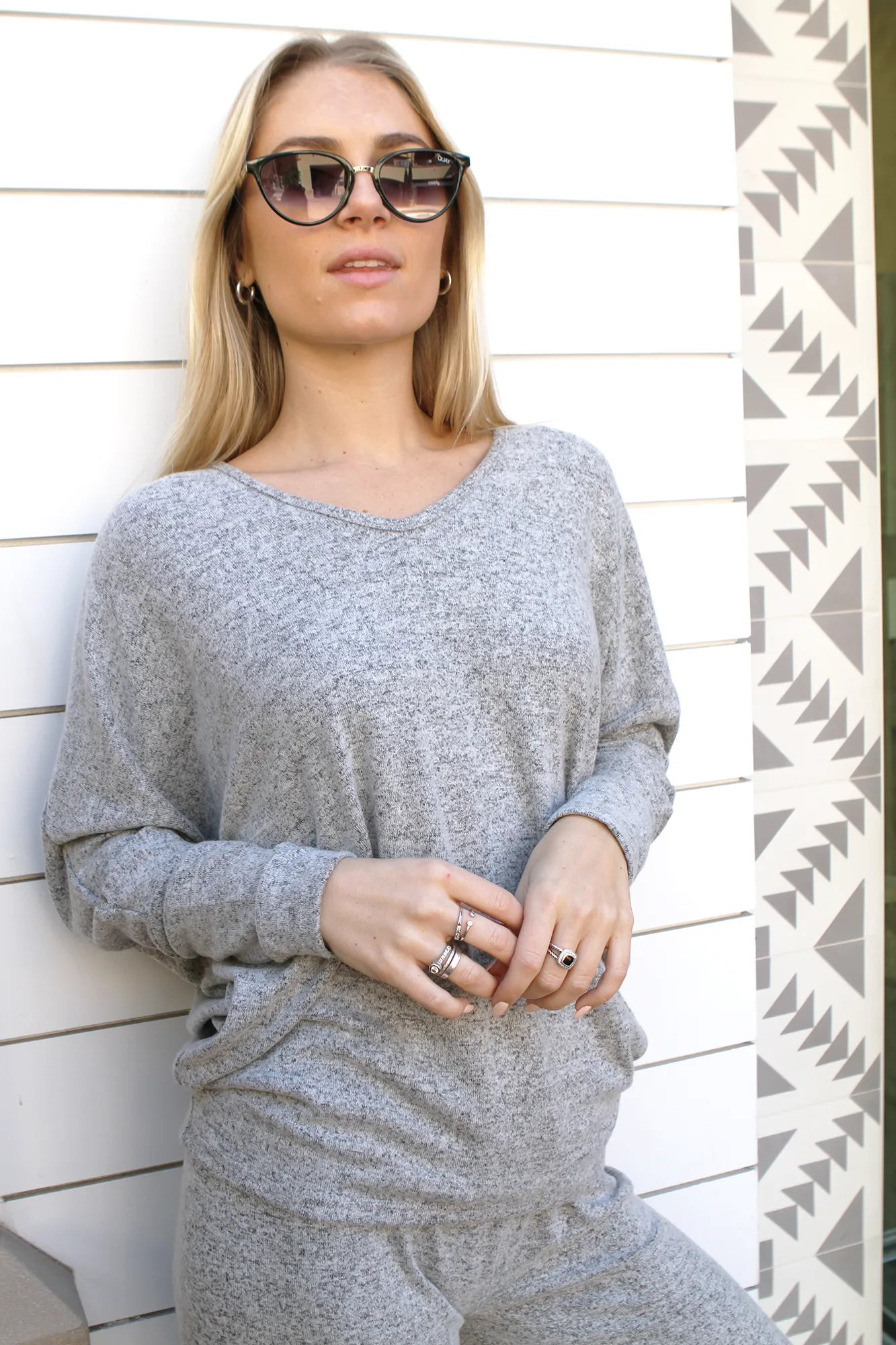 V Neck Sweater Top Natural