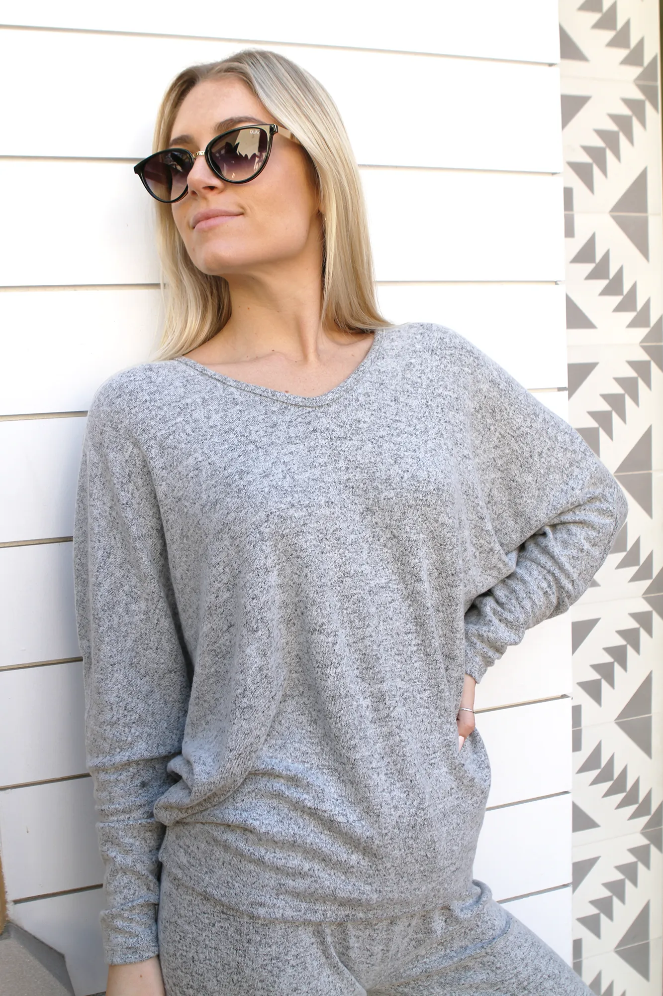 V Neck Sweater Top Natural