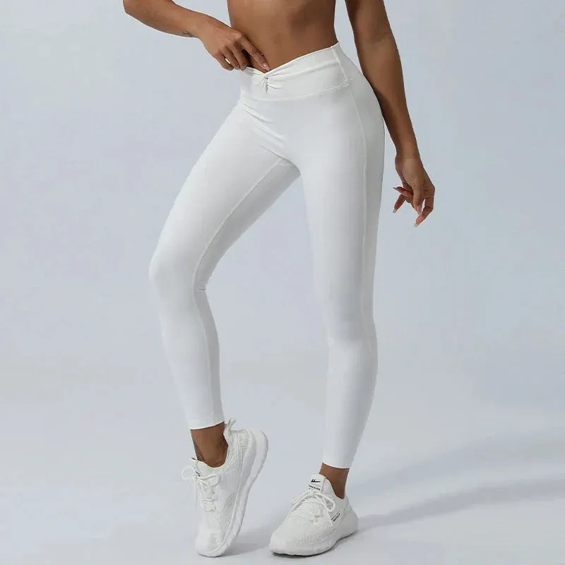 Waist Cross Breathable Running TightsPush Up Quick-Drying Yoga Clothes Sports Leggings