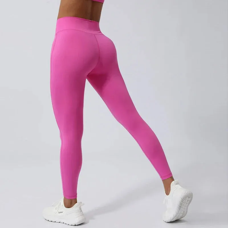 Waist Cross Breathable Running TightsPush Up Quick-Drying Yoga Clothes Sports Leggings